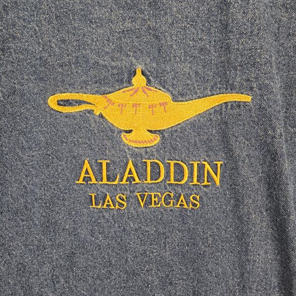 Vintage Aladdin Casino Denim Trucker Jacket Mens L Las Vegas Embroidered 90s - Picture 5 of 8